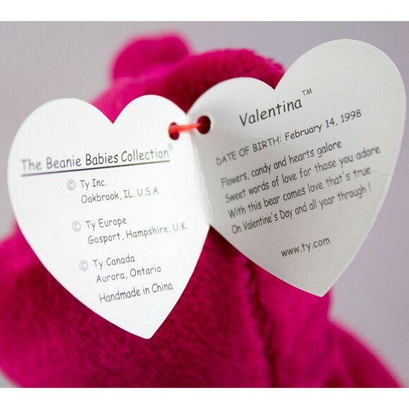 Ty Valentina Hot Pink Bear 1999 Beanie Baby with Tags Plush Bean Bag Toy - Picture 3 of 7